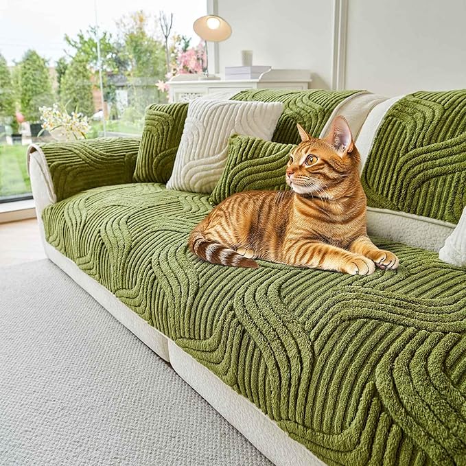 OTOB Couch Covers for Sofa Washable Anti Slip Furniture Protector, 1 Piece | Matcha Green, 27.6"x82.7", Soft Plush, All Seasons, Breathable, Modern, Wear-Resistant, Couch Cover for Dogs, Fade Resistant by OTOB