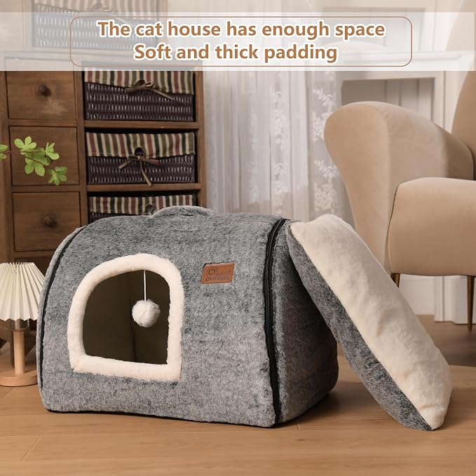 cat Bed cave-cat beds for Indoor Cats,Soft and Comfortable Cute cat House,with Removable Washable Cushioned Pillow,Enclosed pet Bed,Kitty cat hut、Hideaway,Small Large Dog Tent (Dark Grey) - Image 4