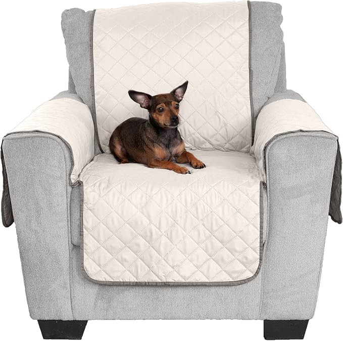Furhaven Water-Resistant & Reversible Chair Cover Protector for Dogs, Cats, & Children - Two-Tone Pinsonic Quilted Living Room Furniture Cover - Gray/Mist, Chair - Image 2