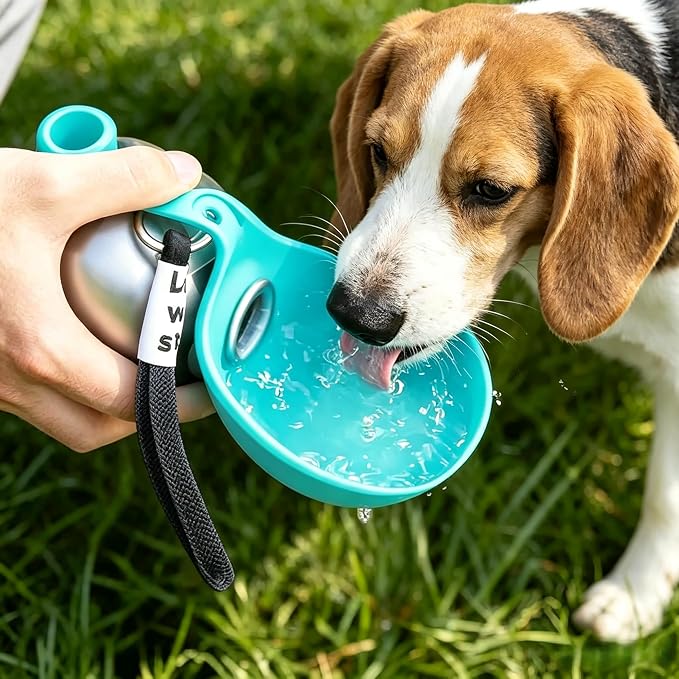 Dog Water Bottle Portable - 2 in 1 Stainless Steel Tumbler with Foldable Round Silicone Ball Bowl, 2-in-1 Leak-Proof Design for Dogs Pet Travel Walking Drinking（Blue） - Image 9
