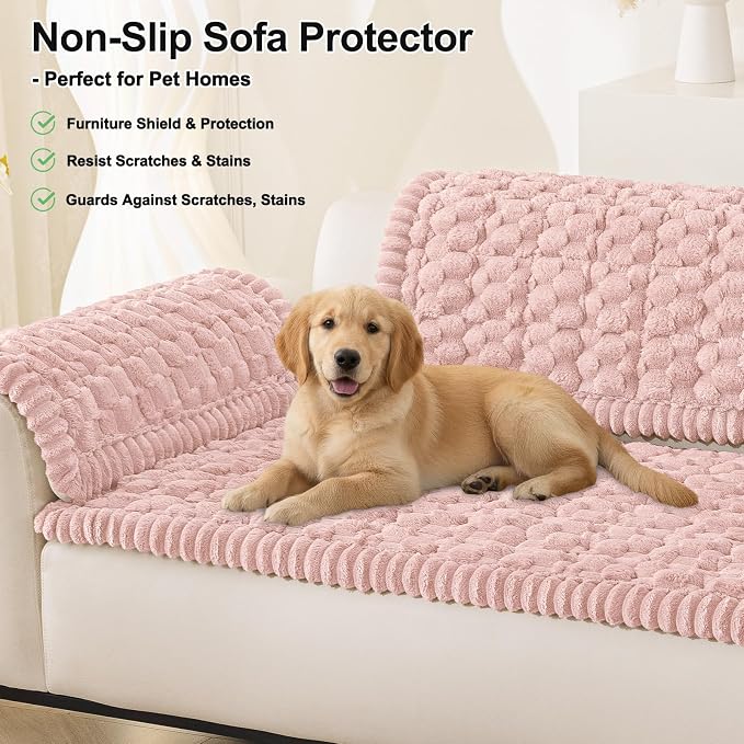 Smiry Non Slip Couch Covers for Dogs, Scratch Resistant Pet Sofa Protector | Machine Washable Soft Fuzzy Thick Furniture Cover for Sofa Loveseat Sectional Large Dogs, Dusty Rose, 27.6" x 47" - Image 10