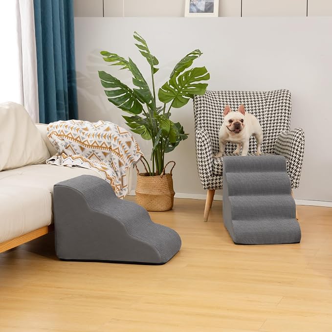 Aodisman Dog Steps for Bed or Couch,4-Step Pet Stairs Ramp for Small Dogs | 17.4" H Indoor Non-Slip Dog Stairs Help Senior Dogs,Short-Legged Breeds,Puppies and Cats to Reach Beds and Chairs,Grey - Image 6