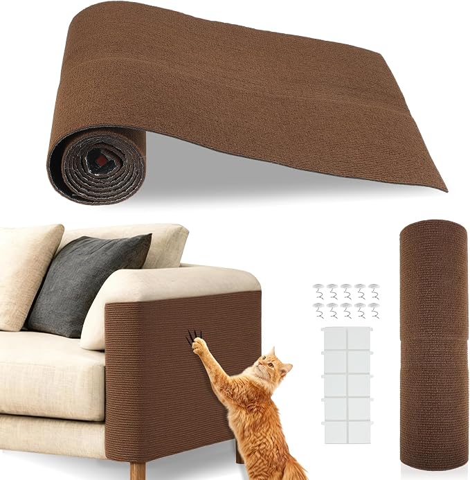 Cat Scratch Furniture Protector, Self-Adhesive Cat Scratcher Mat, Couch and Furniture Protector from Cat Claws, Brown, 1Set by Renewrevital