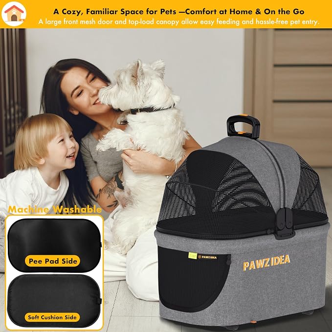 PAWZIDEA Portable Small Dog Crate for Car Travel Up to 33lbs, No-Zip Canopy | Enclosed Dog Car Seat Escape-Proof, Soft-Sided Small Medium Puppy Cats Car Kennel, Foldable Pet Carrier by Seatbelt, Top-Load - Image 8