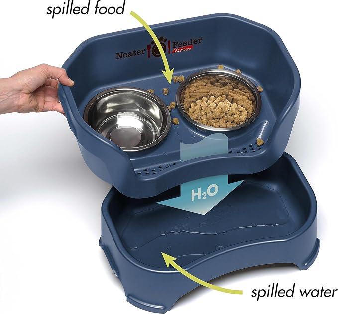 Neater Pet Brands Neater Feeder Deluxe Mess Proof Dog Bowls Elevated for Large Dogs Over 40 lbs, Made in USA, No Spill Raised Dog Food Bowl Stand Feeding Station, Food and Water Bowl Set, Dark Blue - Image 3