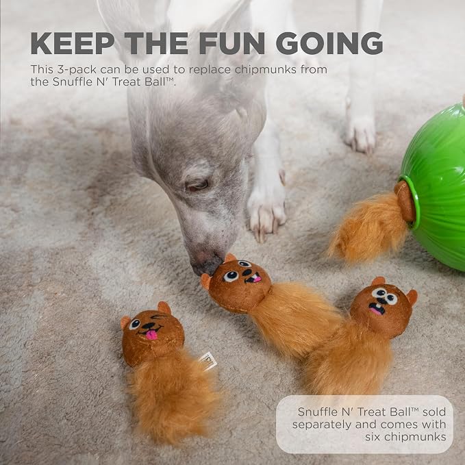 Outward Hound by Nina Ottosson Plush Replacement Chipmunk Toys for Snuffle N' Treat Dog Ball Puzzle - 3 Pack - Image 2