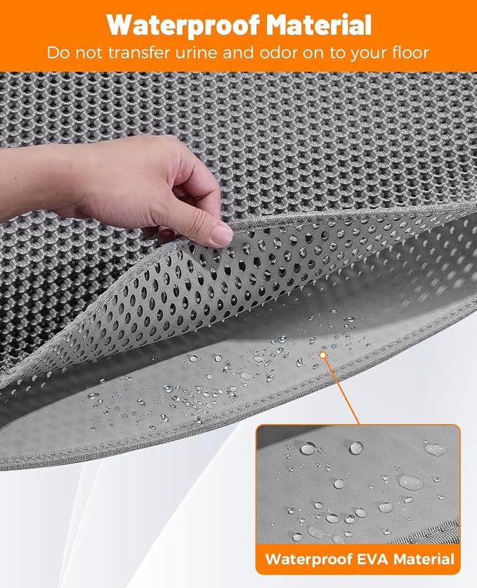 Cat Litter Mat - Extra Large Cat Litter Mat Litter Trapping Mat 46"x26"-Honeycomb Double Layer Design,Urine and Water Proof Material,No Slip& No Phthalate,Washable Easy Clean（Grey） - Image 4