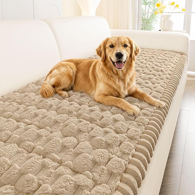 Smiry Non Slip Couch Covers for Dogs, Scratch Resistant Pet Sofa Protector | Machine Washable Soft Fuzzy Thick Furniture Cover for Sofa Loveseat Sectional Large Dogs, Khaki, 27.6" x 47" by Smiry