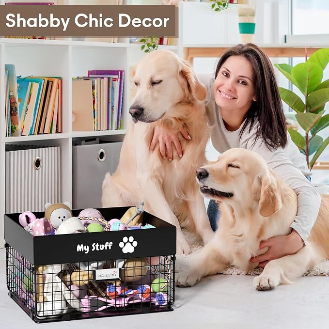 qeerable Dog Toy Basket - Metal Large Dog Toy Box for Small Dog - Dog Toy Storage Bin for Pet - Personalized Large Dog Toy Basket for Puppy and Pet- Dog Toy Organizer Holder Boxes for Living Room - Image 7