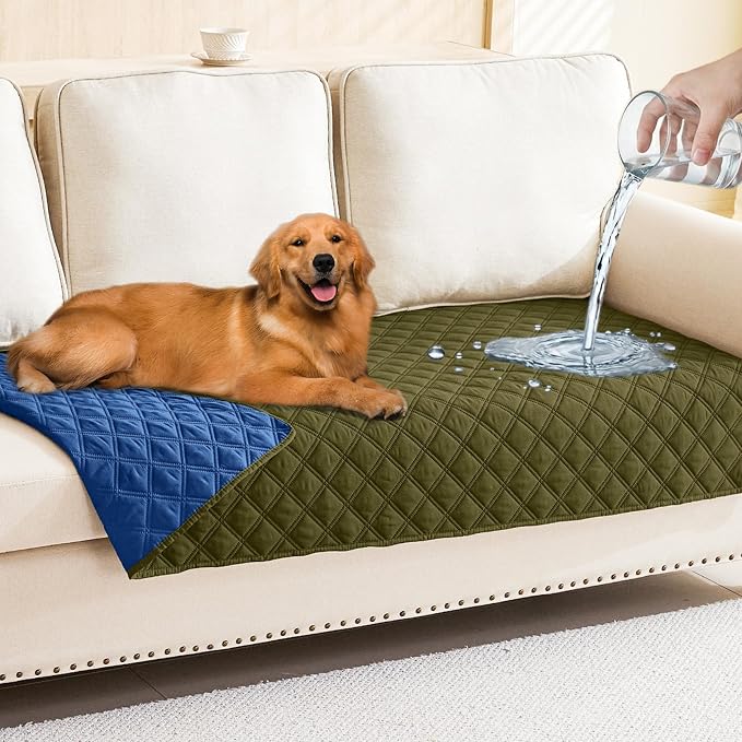 Smiry Waterproof Reversible Pet Couch Covers for Dogs | Pet Friendly, Soft Fabric, Washable Sofa Furniture Protector for Dogs Cat Kids, Checkered (30"x70", Green/Navy) by Smiry