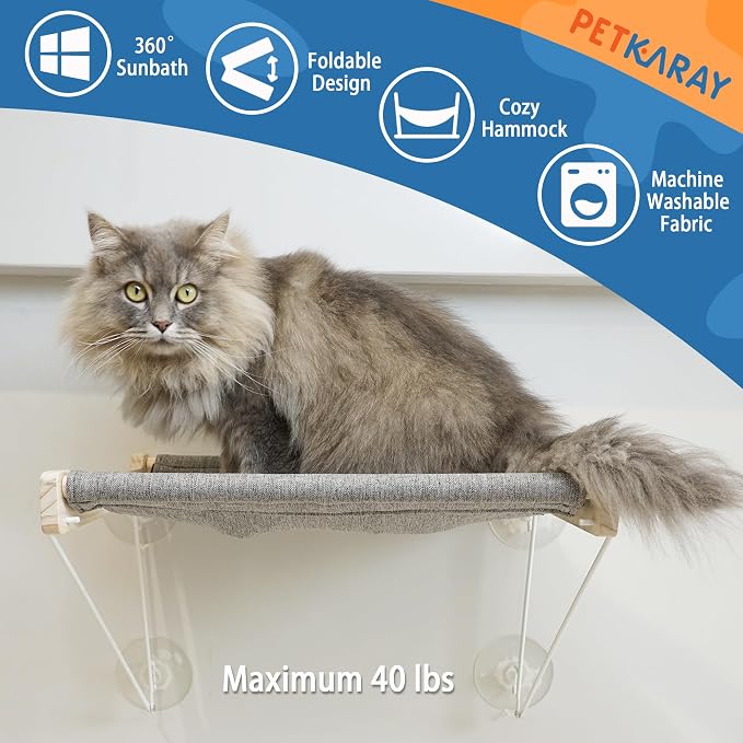 PETKARAY Cat Window Perch, Foldable Cat Hammock for Window, Stable Window Shelves for Indoor Cats, Set Includes 2 Pack of Window Stairs - Image 3