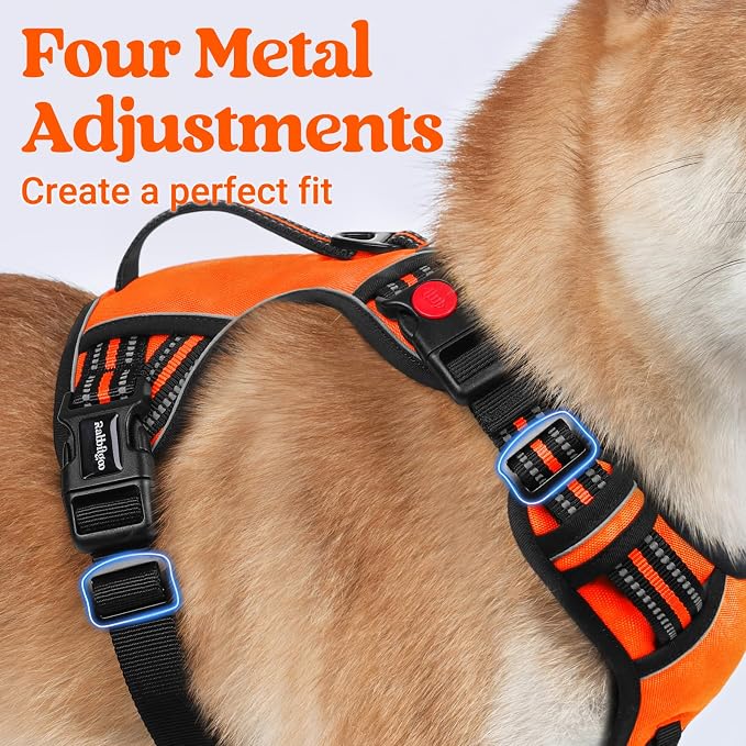 rabbitgoo Large Dog Harness, Easy Wear with 3 Buckles and Lift Handle | No Pull with Front Clip for Walking, Adjustable Soft Padded, Reflective, Easy Control, Orange, Large - Image 5