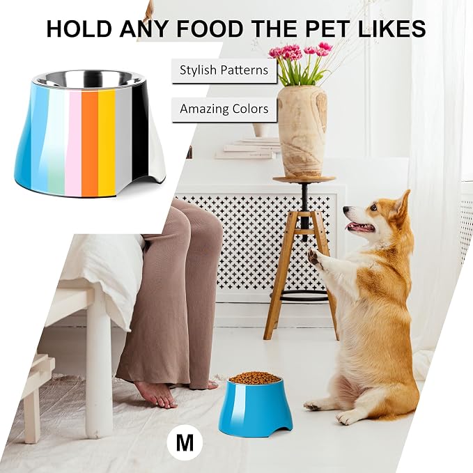 Dog Bowls,Cone Friendly Non Slip Single Dog Bowl with Stainless Steel Inner, Raised Bowls for Small Dogs Spaniel Dogs Long Ear, High Capacity, M/2 Cup Blue - Image 6