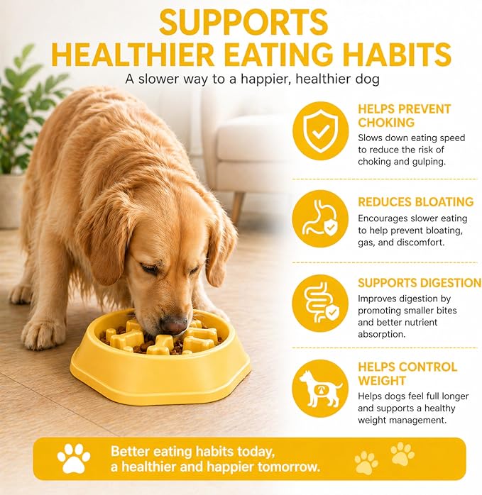Slow Feeder Bowl for Small & Medium Cats & Dogs - Durable Slow Feeding Bowl with Non-Slip Base -Anti-Choking Puzzle Food Bowl for Dogs That Helps Mental Stimulation & Reduces Fast Eating-Yellow - Image 7