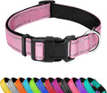 Reflective Dog Collar, Adjustable Soft Neoprene Padded,Light Pink,M | Breathable Nylon for Medium Dogs,Tear-Resistant Webbing,Chafe‑Free on Walks and Hikes,Metal D-Ring,Night Safety by PWOD