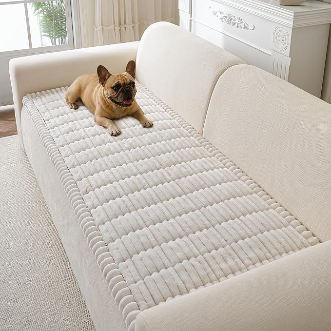 Couch Cover for Dogs Washable, Non Slip Soft Cozy White | Pet Friendly, Fuzzy Durable Plush Thick Slipcovers for 3 Cushion Sofa Cover Protector Mat Bed Furniture Couches 27.6"x82.7" by CoSofSLIP