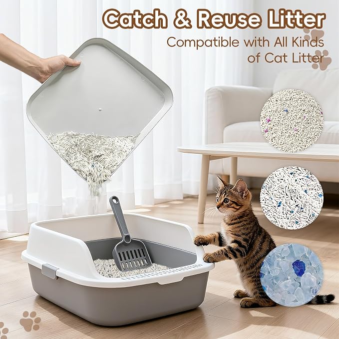 Elevated Litter Box Ramp/Steps for Kittens & Old Cats,Washable Litter Catcher Stairs for Automatic Cat Litter Box,Anti-Tracking Cat Litter Mat Pedal with Filter,Easy to Clean (Light Grey) - Image 4