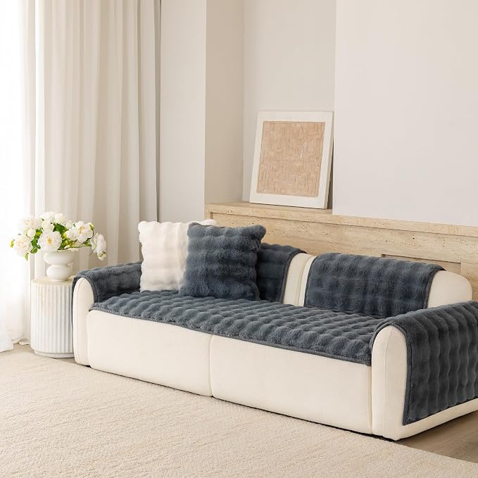 Faux Fur Couch Cover for Dogs, L Shaped Sofa Cover for Pets. | 27"x70",Dark Grey,L Shaped,Washable,Non-Slip,Furniture Protector,No Linting,Pet Friendly,Living Room. - Image 5