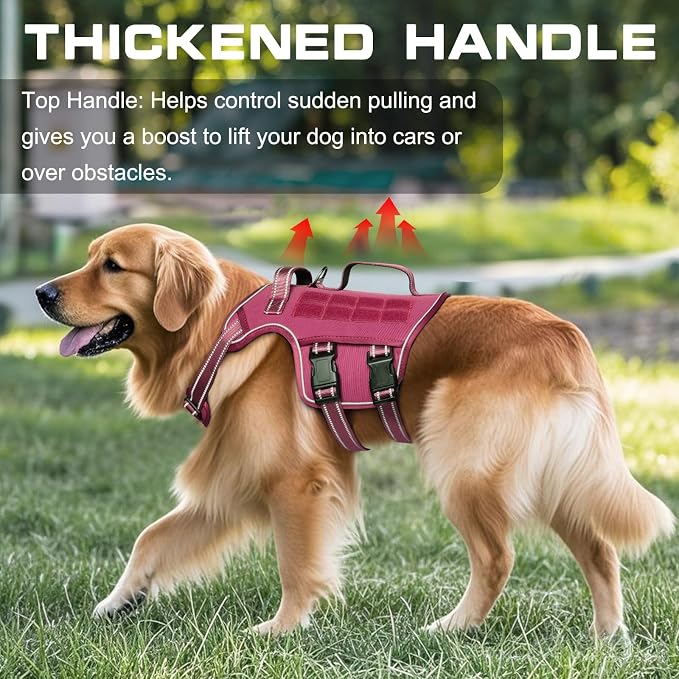 Dog Harness, Tactical No Pull for Small Sized Dog with Handle | Breathable Soft Padded, Adjustable, Reflective, Molle System, Heavy Duty, No Choke for Walking Training, Pink Small - Image 2