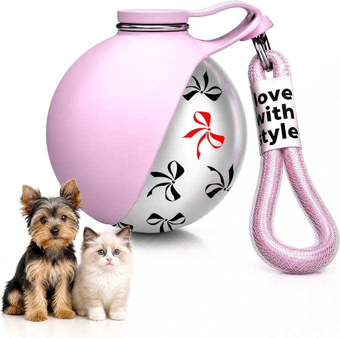 Portable Dog Water Bottle for Walking, 10oz Stainless Steel Pet Water Dispenser with Foldable Silicone Bowl, Leak-Proof Puppy Water Bottle for Small Dogs&Cats,Travel Hiking Outdoor Use(Pink Bow Print) by Unknown
