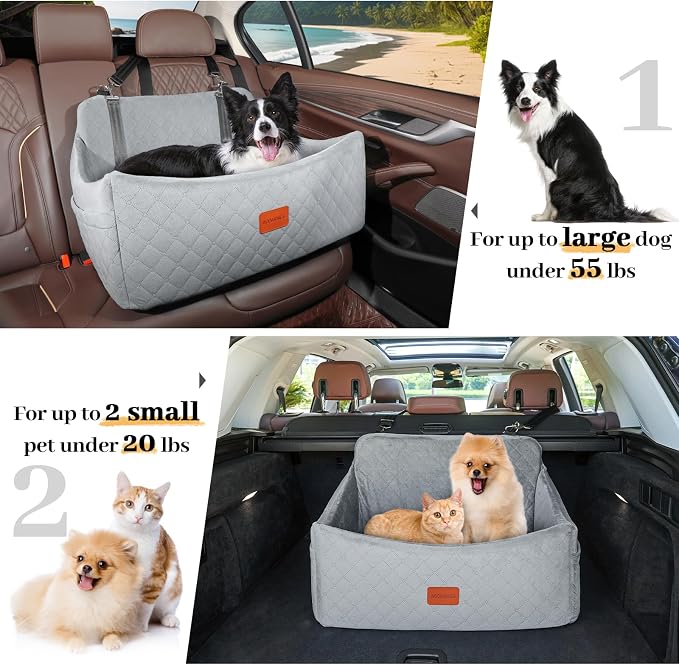 Wooaidagg Dog Car Seat for Medium & Large Dogs Up to 55lbs, Memory Foam Cushion, Washable Cover, Safety Straps & Non-Slip Base(Grey,Large) - Image 5