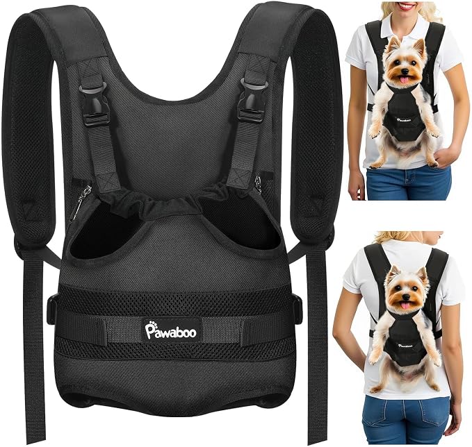 Pawaboo Pet Front Carrier Backpacks for Small Medium Dogs | Legs Out Easy-fit,Adjustable Straps,Hands-free,for Travel Hiking Cycling Camping AA-Black S by Pawaboo
