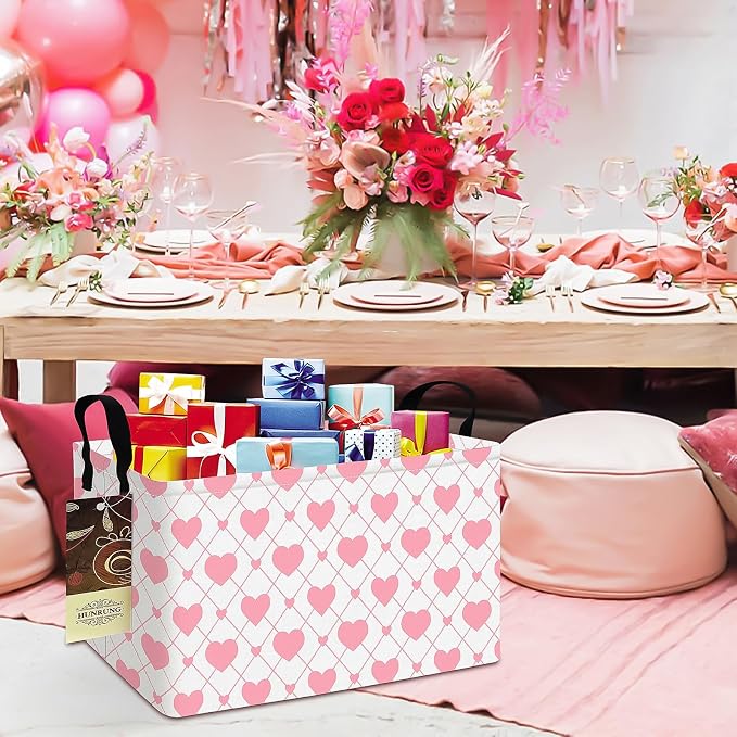 Rectangle Canvas Foldable Storage Basket for Nursery, Heart - Image 6