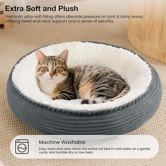 Love's cabin Round Donut Cat and Dog Cushion Bed, 20in Pet Bed for Cats or Small Dogs, Anti-Slip Water-Resistant Bottom, Super Soft Durable Fabric Pet beds, Washable Cat Dog Bed Stripe Bluish Grey - Image 7