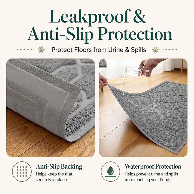 Yimobra Cat Litter Mat, Easy Clean Trapping PVC Mat, 35.4" x 23.6", Waterproof Backing, Non Slip Bottom, Scatter Control Pad for Litter Box, Dark Grey - Image 3