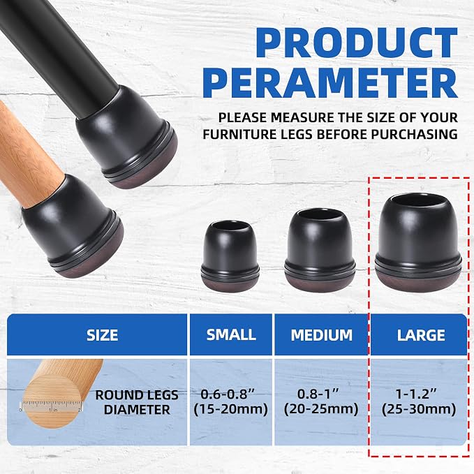 Chair Leg Floor Protectors for Carpet Hardwood, Anti Dog Hair, Fit 1"-1.2" | Upgraded Black Chair Leg Caps with Graphene Fabric Bottom, Furniture Feet Covers Scratch-Resistant Reduce Noise-16PCS - Image 6