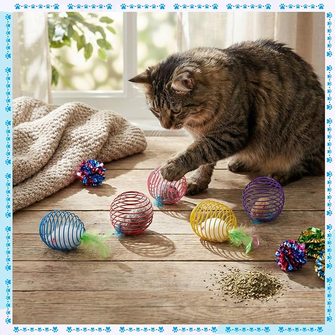 Jecery 5 Pcs Cat Toys Spring,Feathered Radish,Multicolor | Interactive Metal Cat Toy, Stretchable Rolling Ball, for Indoor Cats, Colorful Playful Coils, Kitten Pet Supplies - Image 7