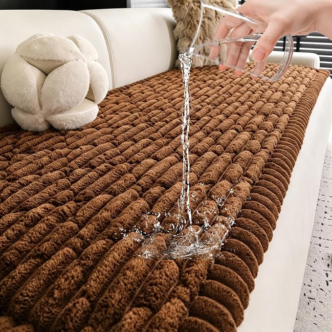 100% Waterproof Fuzzy Couch Cover for Dogs, Washable Non-Slip Pet Couch Covers for Sofa, Soft Thick Furniture Protector Sofa Slipcover Mat for Dogs (Dark Coffee, 27.5"x70.9") by LavishCover