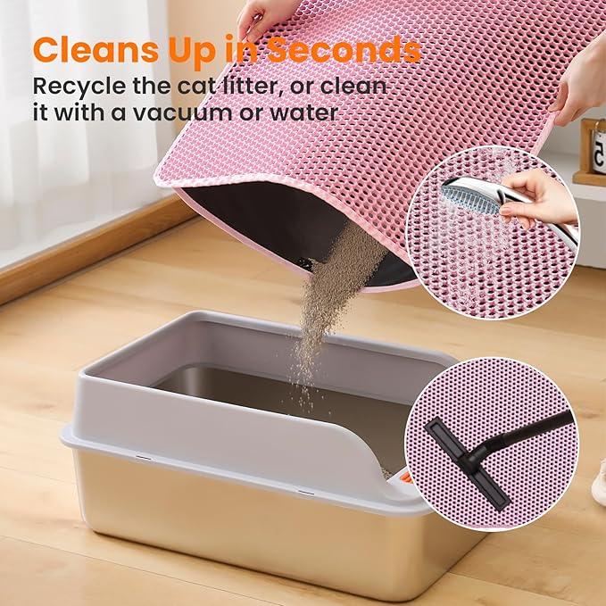 Extra Large Cat Litter Mat XXL, Double Layer Honeycomb, Pink | 46x26”, Reduces Litter Tracking, Easy to Clean, Waterproof, Non-Slip, Soft on Paws, Scratch Resistant, XXL - Image 5