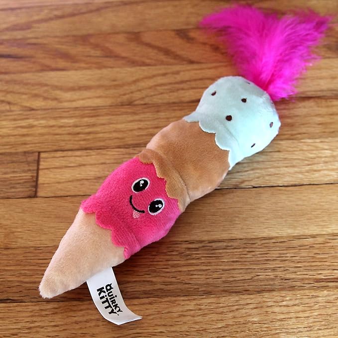 Quirky Kitty Ice Cream Kicker Catnip Crinkle Feather Soft Plush Cat Toy | Large Kicker Cat Toy for Bunny Kicks, Pouncing & Batting | Interactive Catnip Toy for Active Play - Image 5