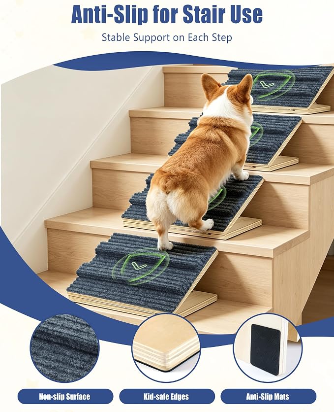 Dog Ramp for Stairs for Small Dogs Up to 40 lbs - Adjustable Dog Stair Ramp with Non-Slip Carpet, Foldable Pet Ramp for Stairs, Dog Ramp Stairs for Senior Dogs, Puppies, Bed, Sofa (2-Pack) - Image 6