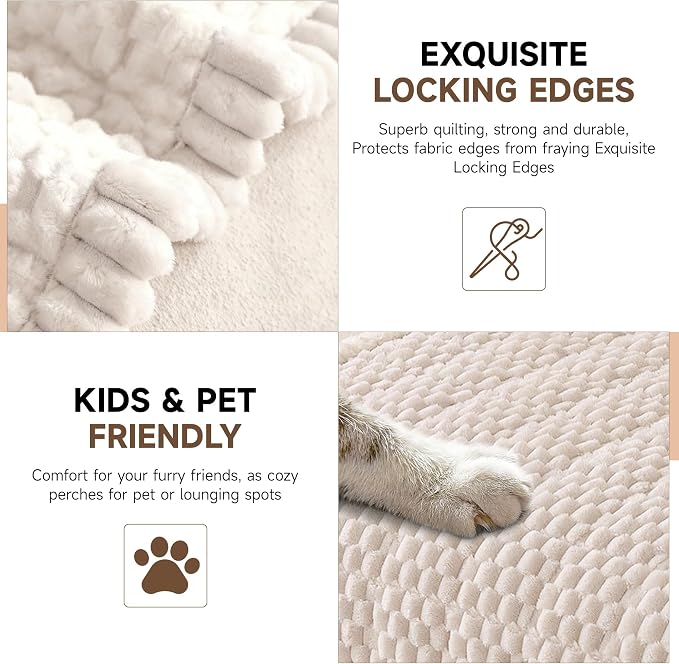 OTOB Dog Couch Cover Protector Washable, Non Slip Pet Sofa Furniture Covers | Cream, 27.6" x 82.7", Fuzzy Soft Plush, Pet Friendly, All Seasons, Breathable, Modern, Thick Wear-Resistant - Image 3