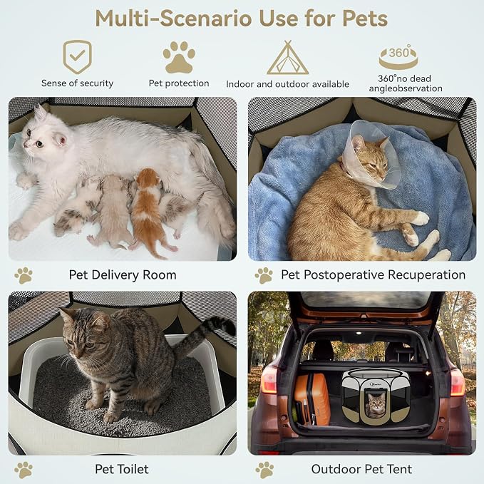 Siedihit Dog Cat Playpen, Small Puppy Pet Playpen, Dog Crate Tent Cage | Indoor/Outdoor, Portable Pop Up Dogs Kennel Playpen with Carrying Case for Dogs/Cats/Rabbits(Khaki, Small ) - Image 4