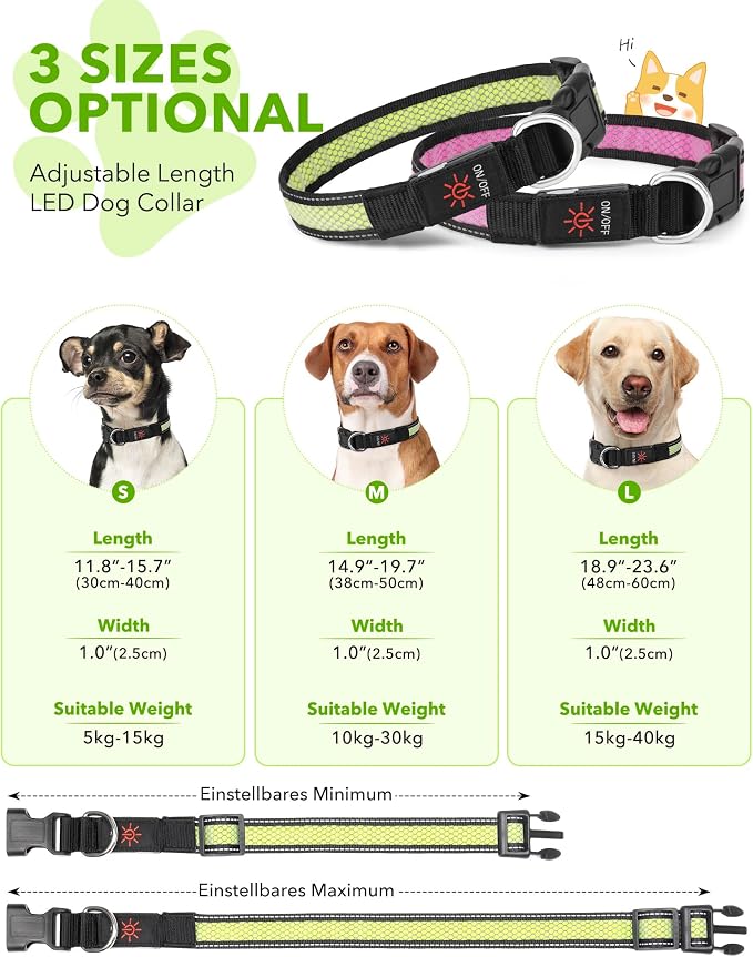 Weesiber Light Up Dog Collar - LED Dog Collar Rechargeable Glow in The Dark Reflective Pet Collar, Safety Doggy Lights for Night Walking(Green, M) - Image 4
