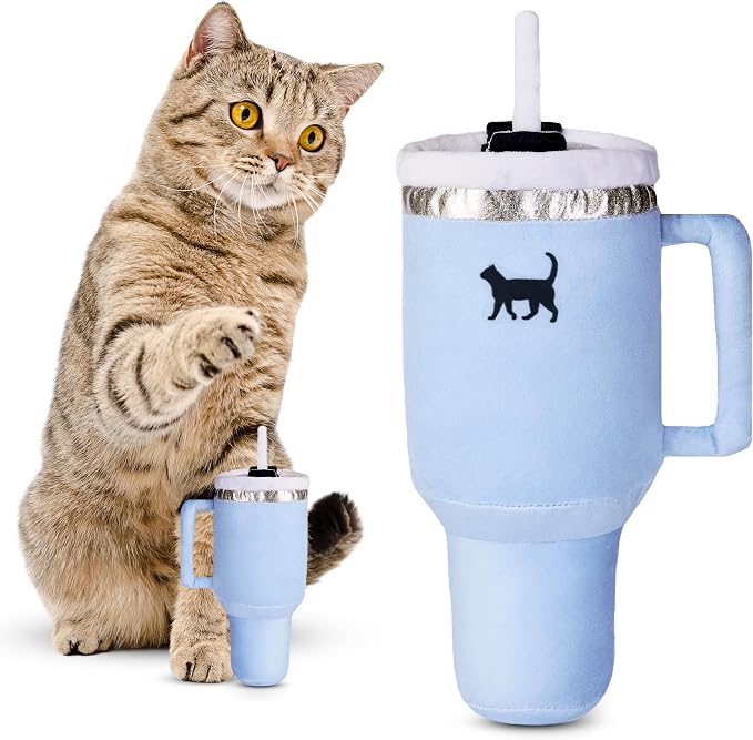 PUPROAR Kitty Cup Catnip Cat Toy, Cute Kitten Gift, Cat Birthday Toy with Crinkle for Indoor Cats (Chambray Blue) by PUPROAR