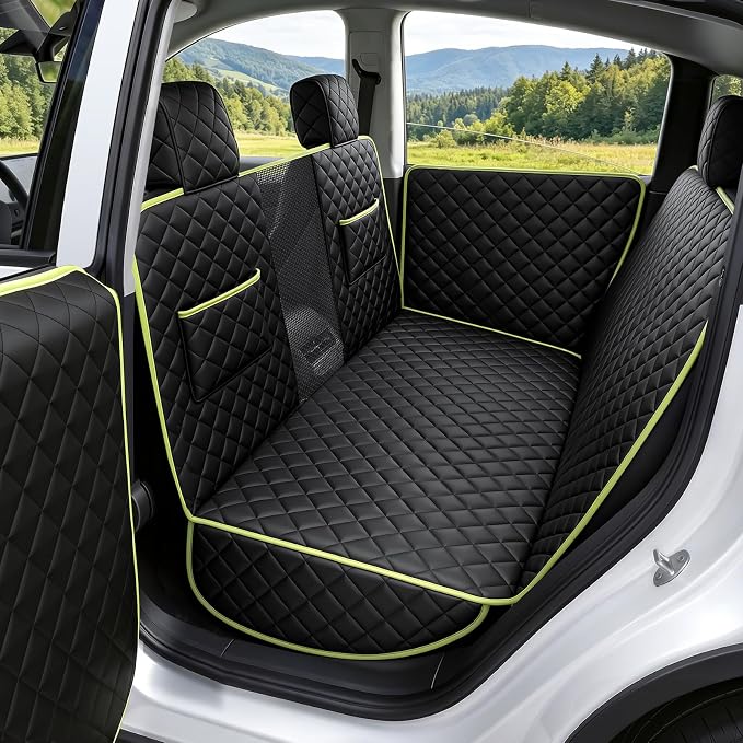 Dog Car Seat Cover for Tesla Model 3 Model Y, Scratch-Resistant Leather with 360° Full Coverage, Non-Slip Car Dog Hammock with Window Flap Insert Fixing, Waterproof Car Seat Protector for Back Seat by pecute