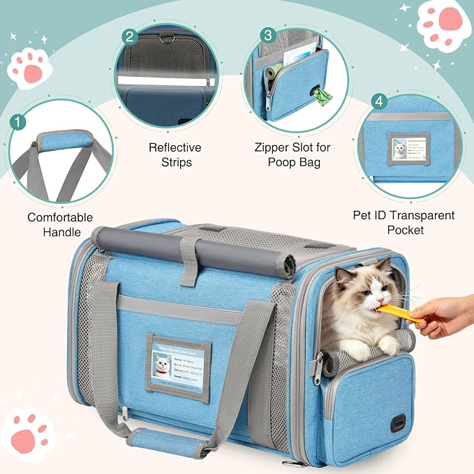 Cat Carrier Airline Approved Privacy Portable Top Load Pet Travel Bag | Soft Sided Pet Carriers for Small Cats Dogs Puppy up to 16 Lbs,Collapsible,Zipper Lock,Luggage Sleeve,2 Storage,Washable - Image 3