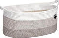 Optish 25L Medium Dog Toy Basket, Woven Rope Storage Basket, White-Brown | 16.5" x 11" x 9" Toy Storage Box and Bin with Handles for Living Room, Bedroom Organization, Foldable, Durable, Home Decor by Optish