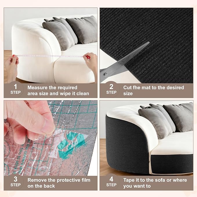 Cat Scratch Furniture Protector, Self-Adhesive Cat Scratcher Mat, Couch and Furniture Protector from Cat Claws, Black, 1 Set - Image 7