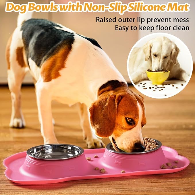 Hubulk Pet Dog Bowls 2 Stainless Steel Dog Bowl with No Spill Non-Skid Silicone Mat + Pet Food Scoop Water and Food Feeder Bowls for Feeding Small Medium Large Dogs Cats Puppies (Extra Large, Pink) - Image 6