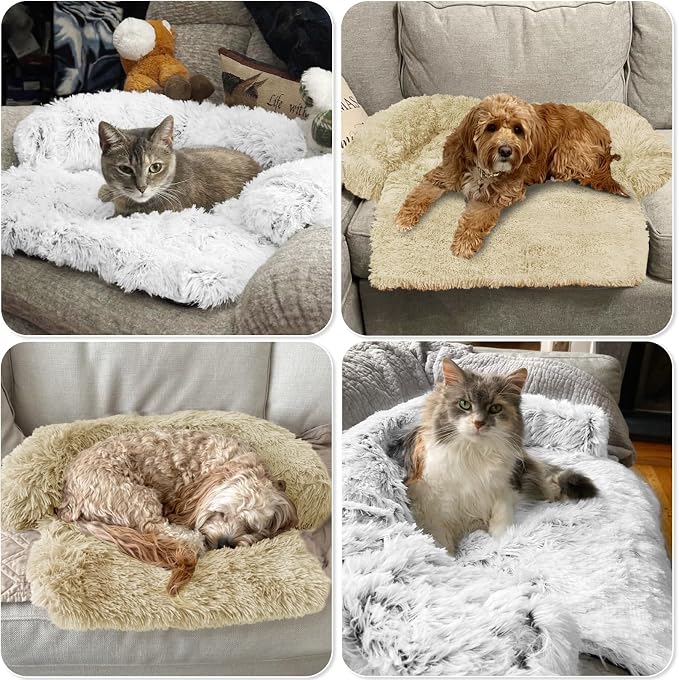 Calming Dog Bed Fluffy Plush Dog Mat for Furniture Protector with Removable Washable Cover for Large Medium Small Dogs and Cats (XS (31"x23.5"x5"), Beige) - Image 7