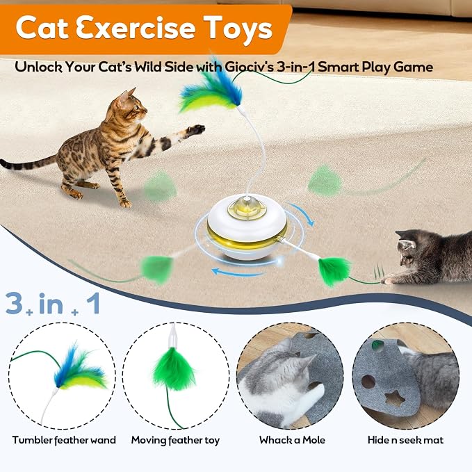 Cat Toys Interactive Cats Exercise Felt Cover Toy | Hidden Feather Spin for Cats Catching, Touch Activate While Standby, Whack A Mole Cat Toys for Cat Bored - Image 2