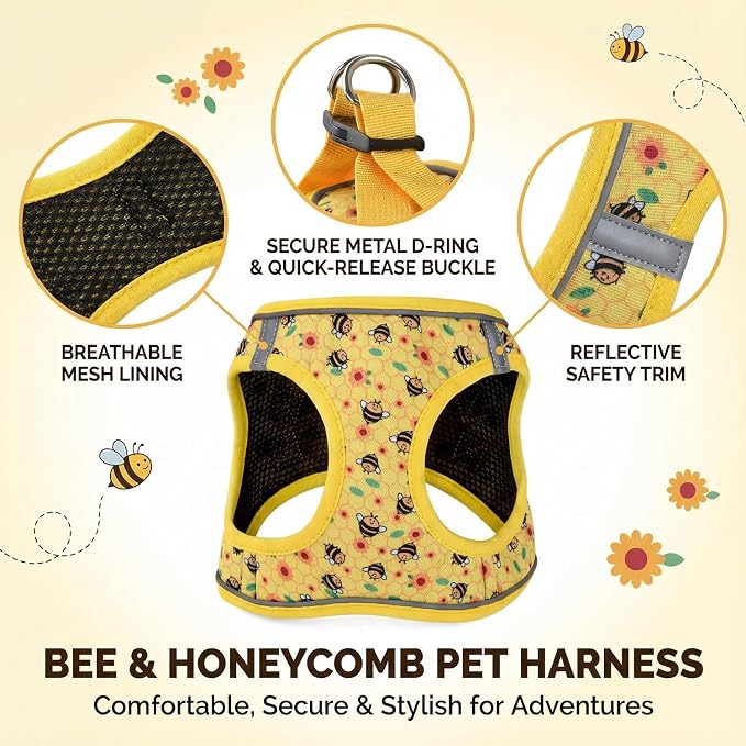 Mihqy Step in Dog Harness and Leash Set, Soft Breathable Mesh, Bee,L | Reflective, Adjustable No Pull Harnesses for Small Medium Dogs, Lightweight Vest Harnesses, Fashion Floral Design - Image 2
