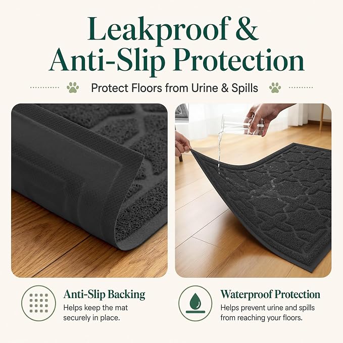 Yimobra Cat Litter Mat, Easy Clean Trapping PVC Mat, 47" x 36", Waterproof Backing, Non Slip Bottom, Scatter Control Pad for Litter Box, Black - Image 3