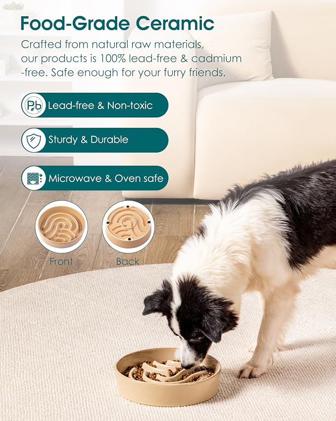 vancasso Slow Feeder Dog Bowl, 3 Cup Ceramic Slow Feeding Food Dish for Large Breed, Puzzle Dog Food Bowl for Fast Eater, Brown - Image 4