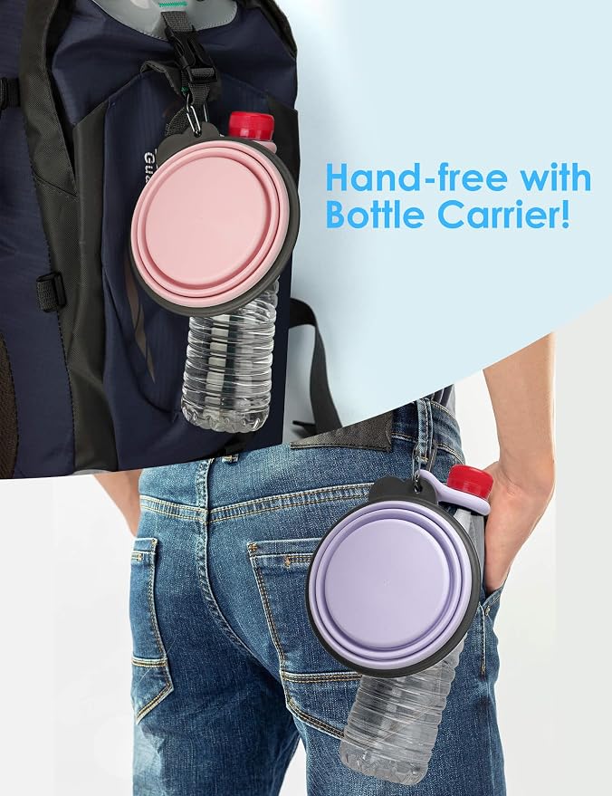2 Pack 37oz/4.6 Cup Collapsible Dog Bowls with Bottle Carrier | Upgraded Carabiner,One-piece Molded Rim Won't Fall Off or Crack, Foldable Portable for Pets Water Drinking or Food Feeding - Image 6